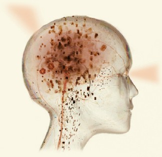 Human head with abstract representation of brain activity.