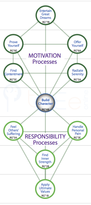 Division of the framework for bringing goodness to life between motivation processes and responsibility processes.