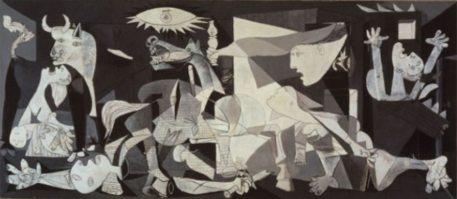Picasso's Guernica painting epitomizing the bombing of a Basque village during the Spanish civil war.
