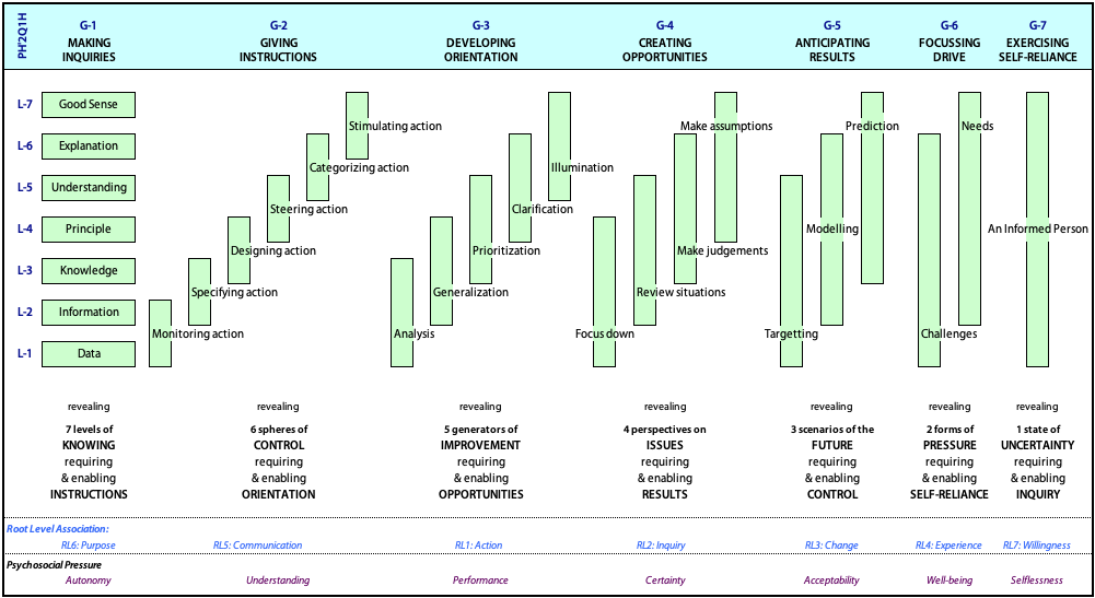 Requirements, components and states for the organisation of knowing what to do (PH'2Q1sH)