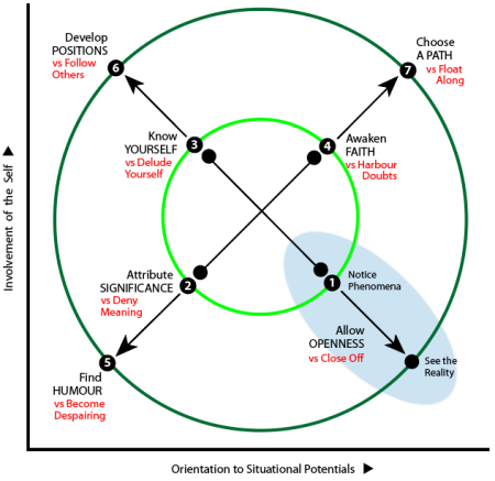 Plotting ways to handle vulnerability against situational potentials (X-axis) and involvement of self (Y-axis): Q7